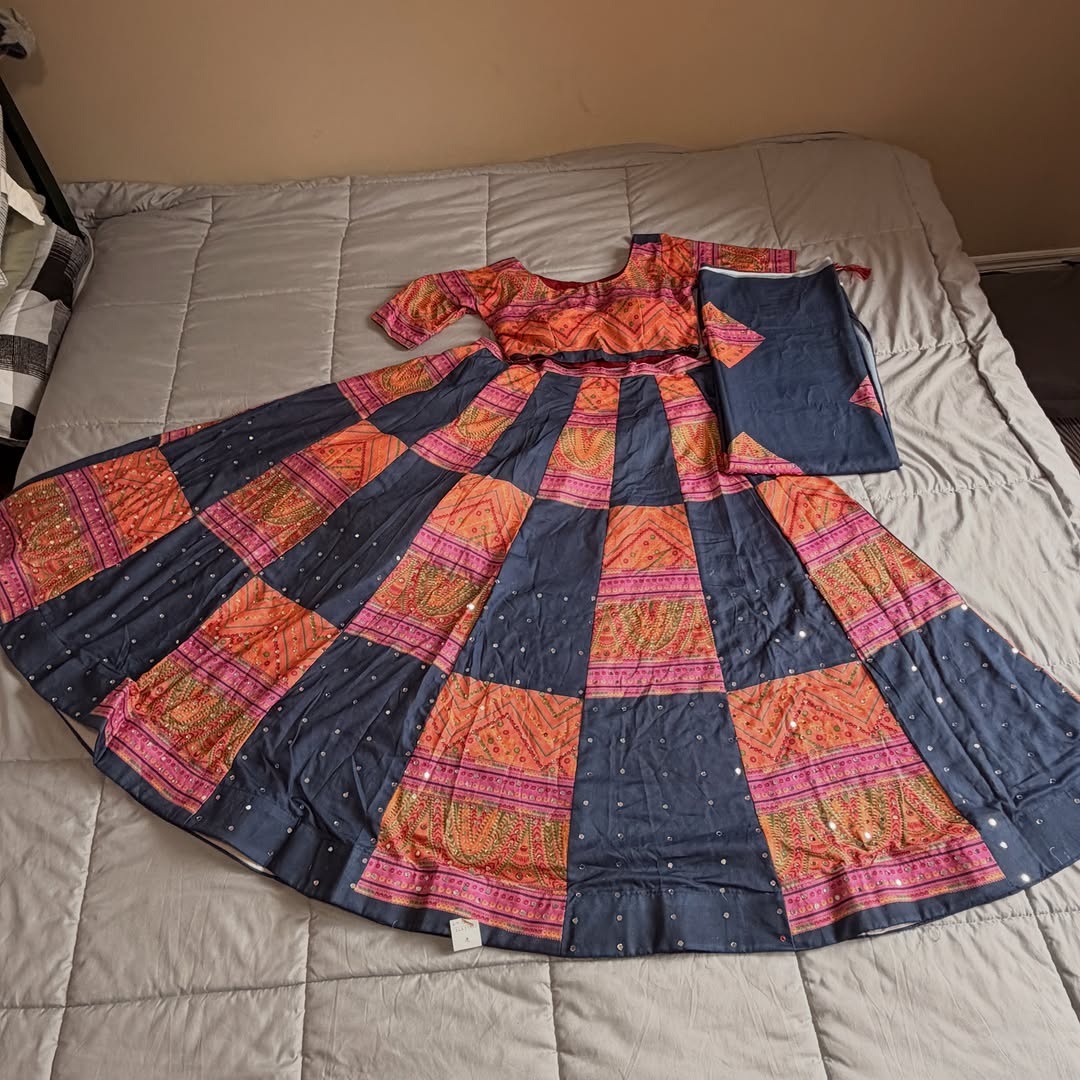 Navy and marigold patchwork chaniya choli